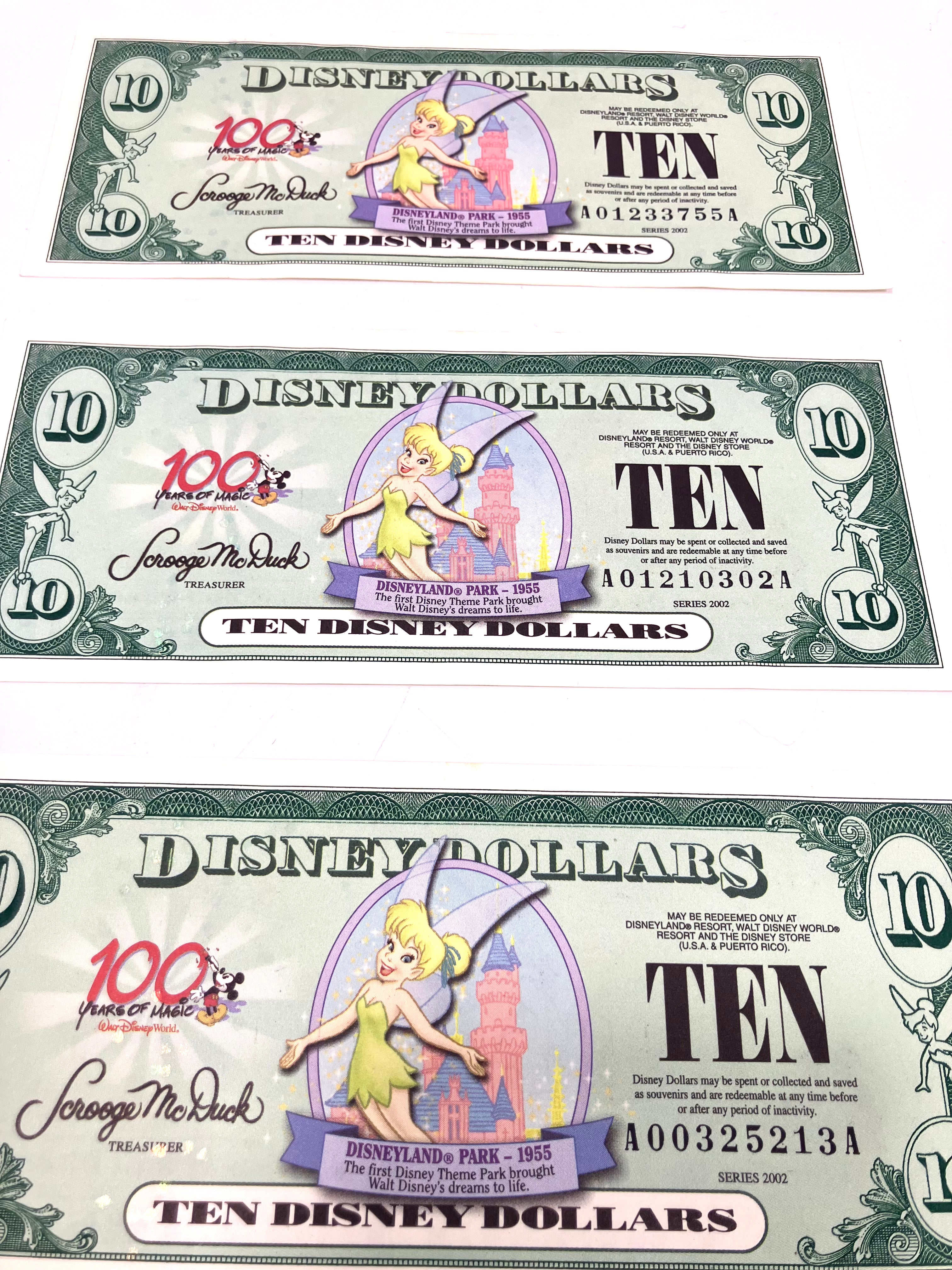 Lot of (3) 2002 Uncirculated $10 Disney Dollars Tinker Bell Crisp RARE 100 Years