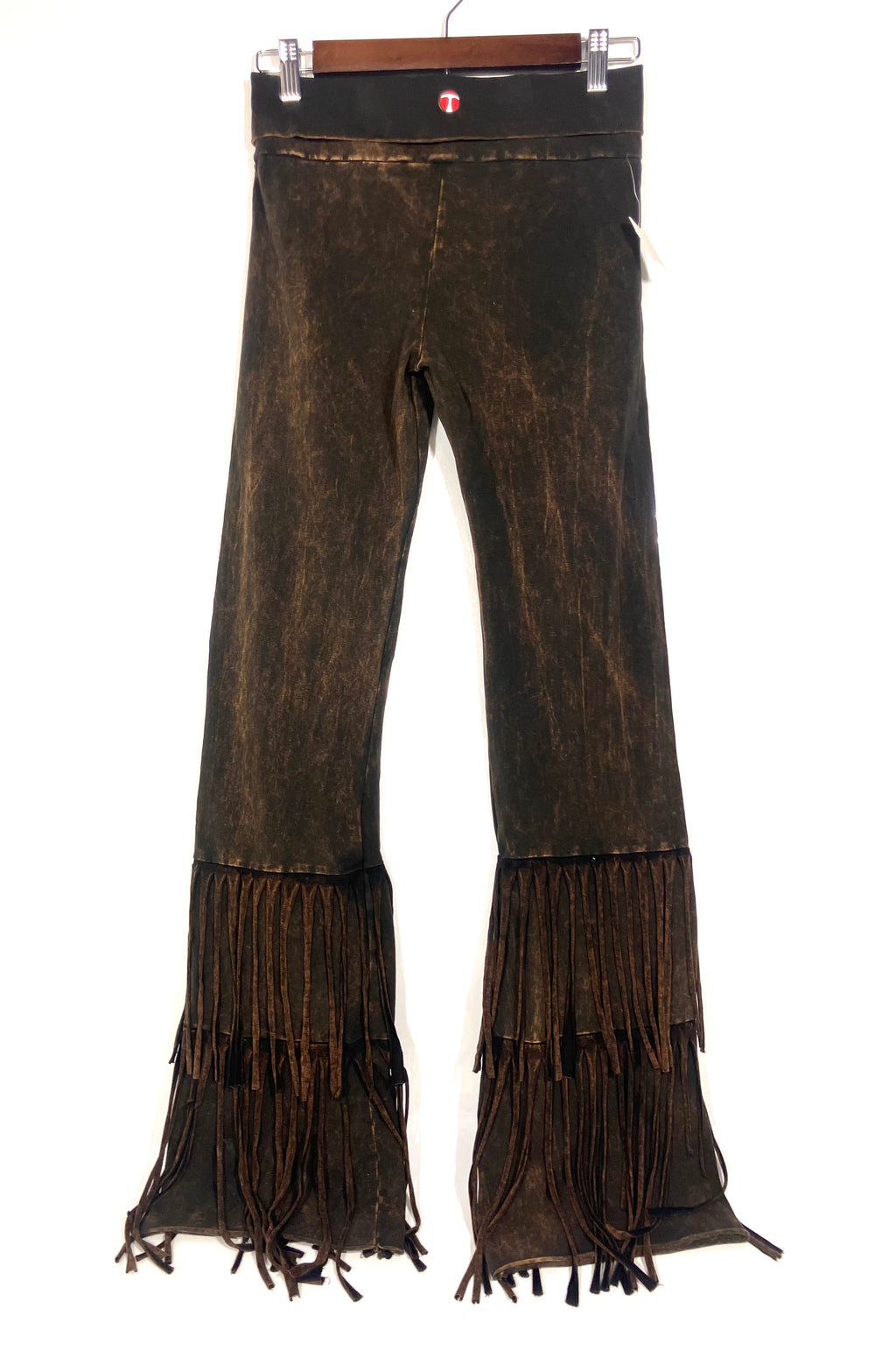T-Party Retro Flare Bell Fringe Bottom Leggings Pants Mineral Wash Sz M