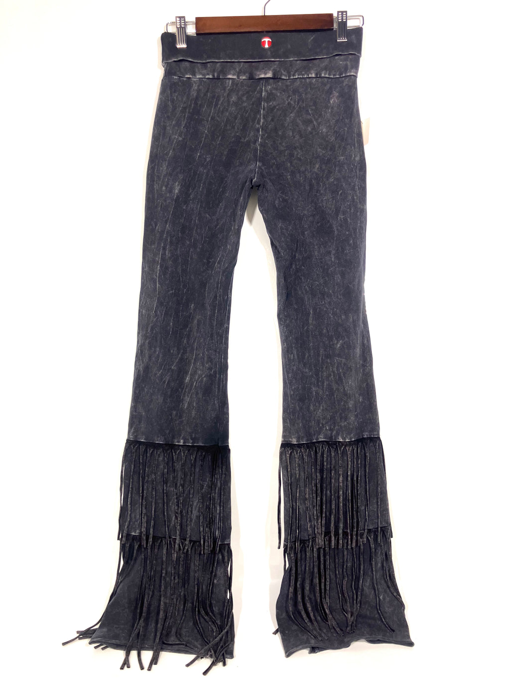 T-Party Retro Flare Bell Fringe Bottom Leggings Pants Mineral Wash Sz M