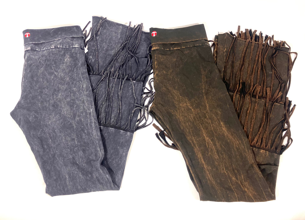 T-Party Retro Flare Bell Fringe Bottom Leggings Pants Mineral Wash Sz M