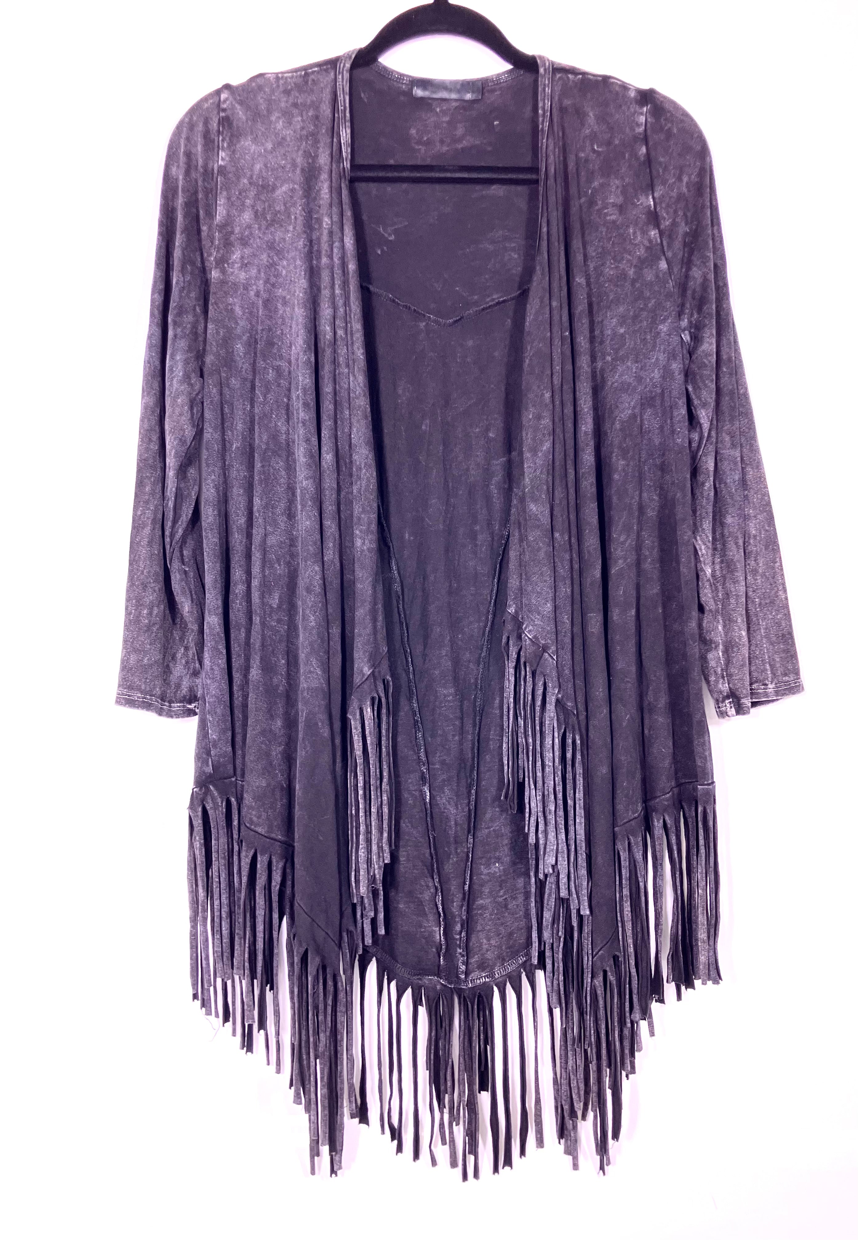New T-Party Mineral Washed Fringed Lightweight Jacket Womens Small
