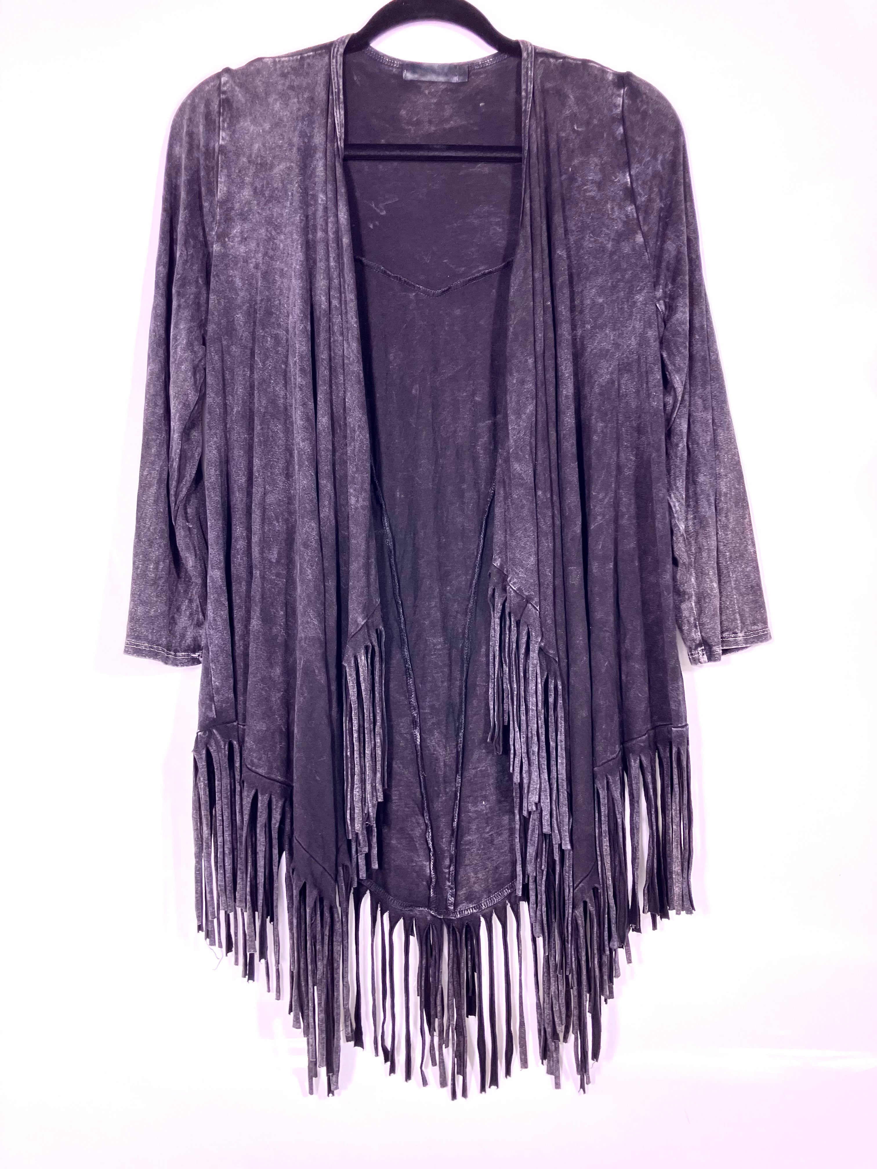 New T-Party Mineral Washed Fringed Lightweight Jacket Womens Small