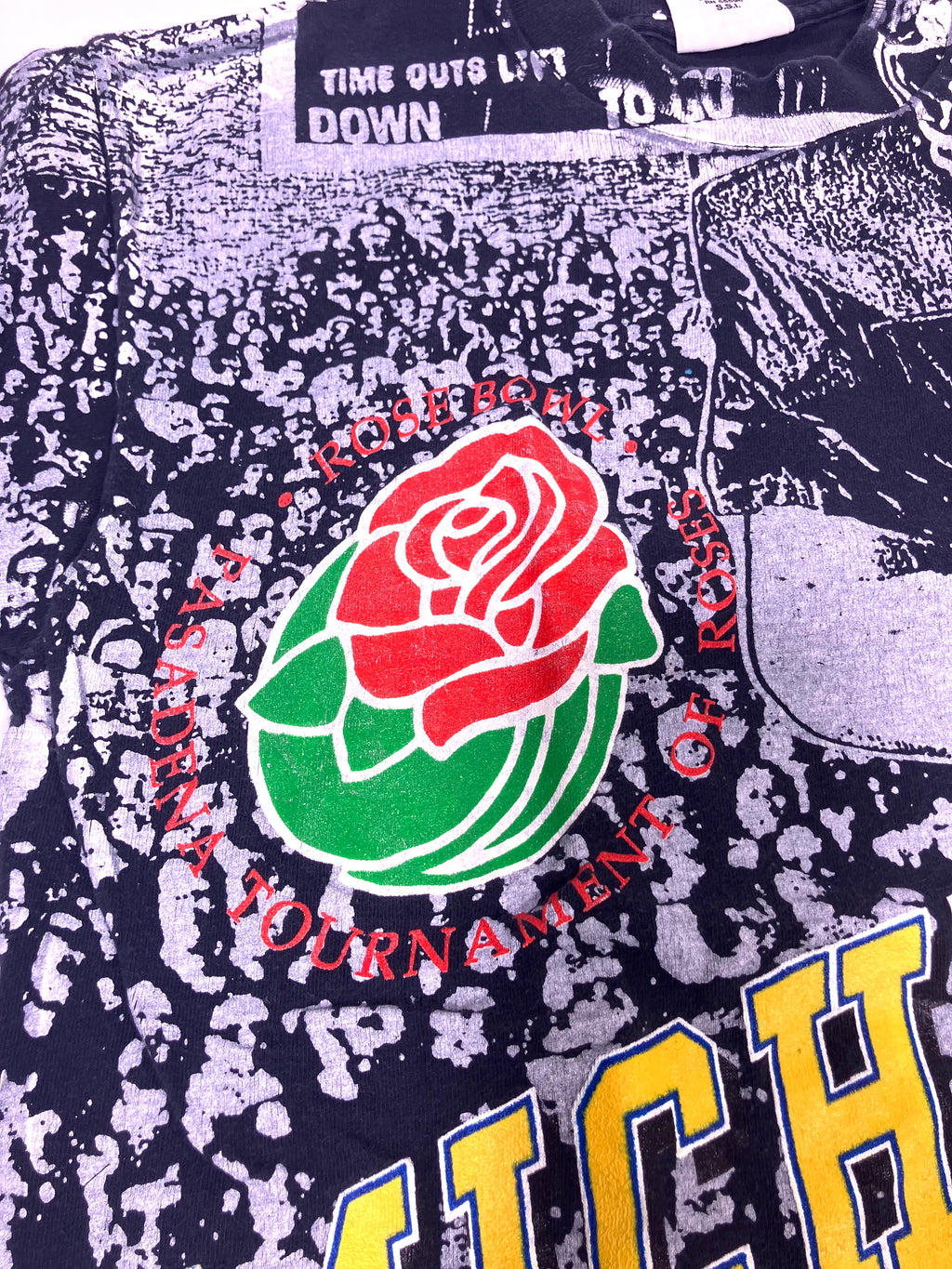 Vintage 90s Michigan Wolverines Graphic Tee T-shirt All Over Print Black Medium