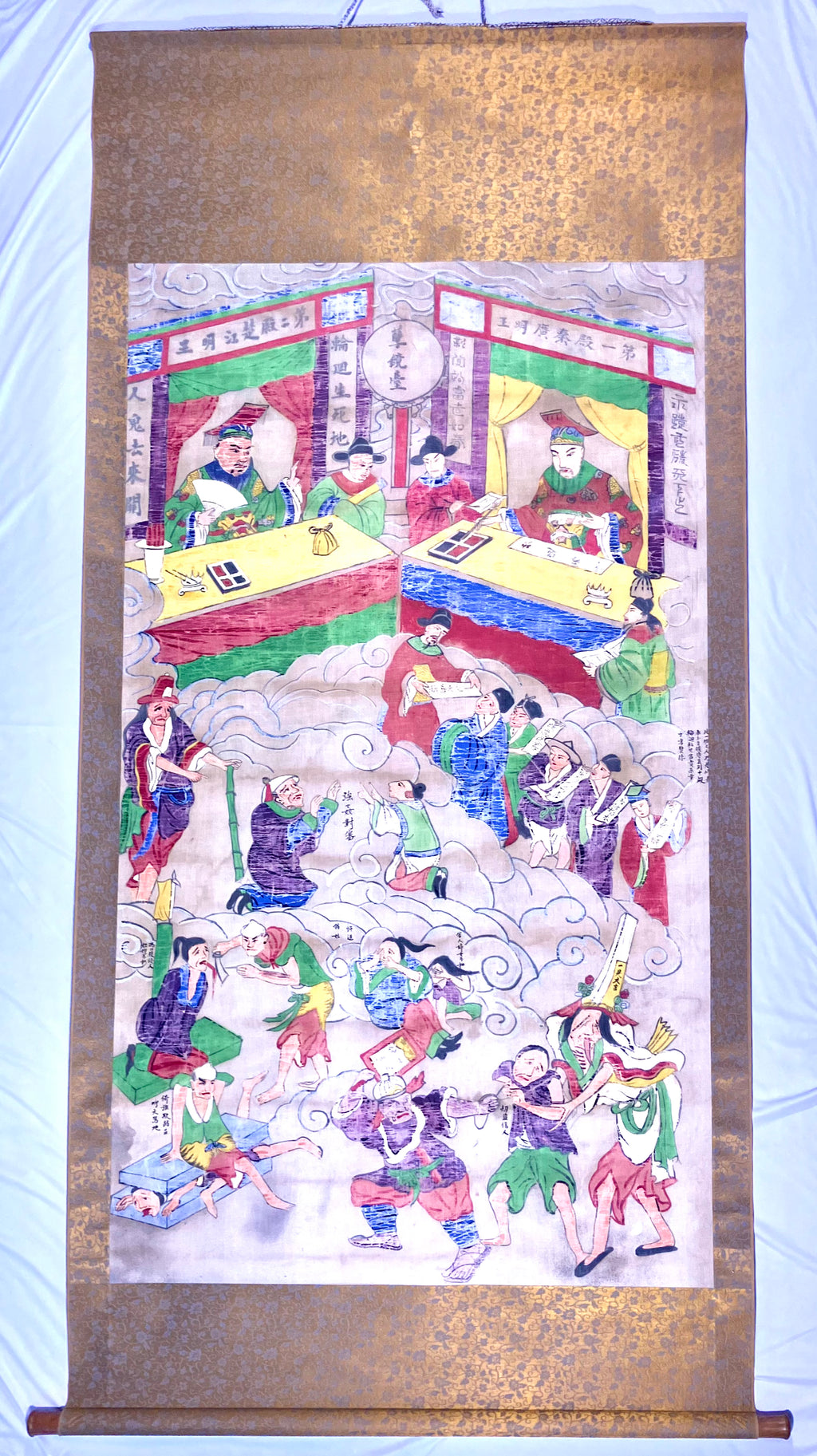 Lot (2) Rare Antique Chinese Death Scroll Afterlife Spiritual Ritual Hand Paint