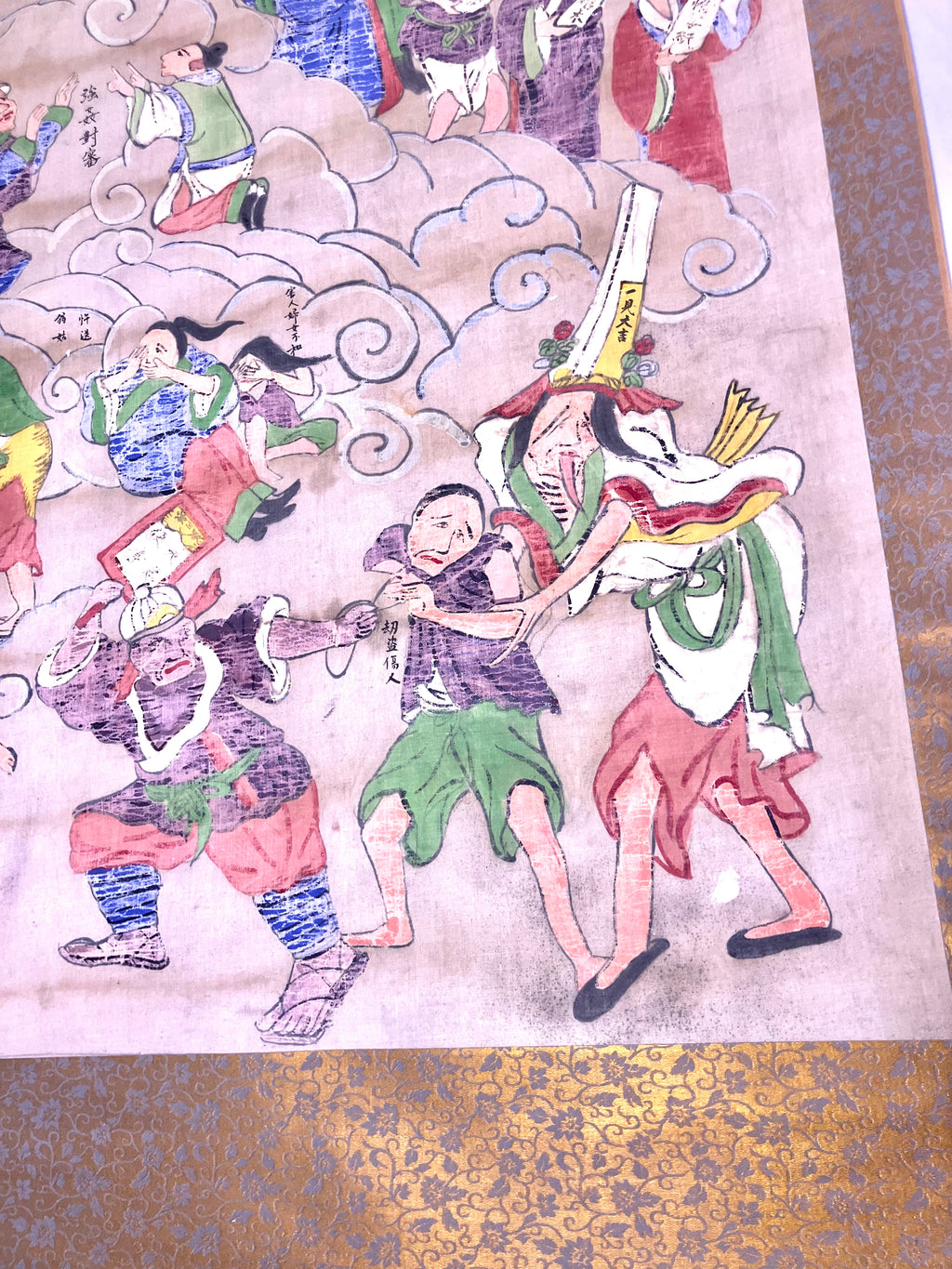 Lot (2) Rare Antique Chinese Death Scroll Afterlife Spiritual Ritual Hand Paint