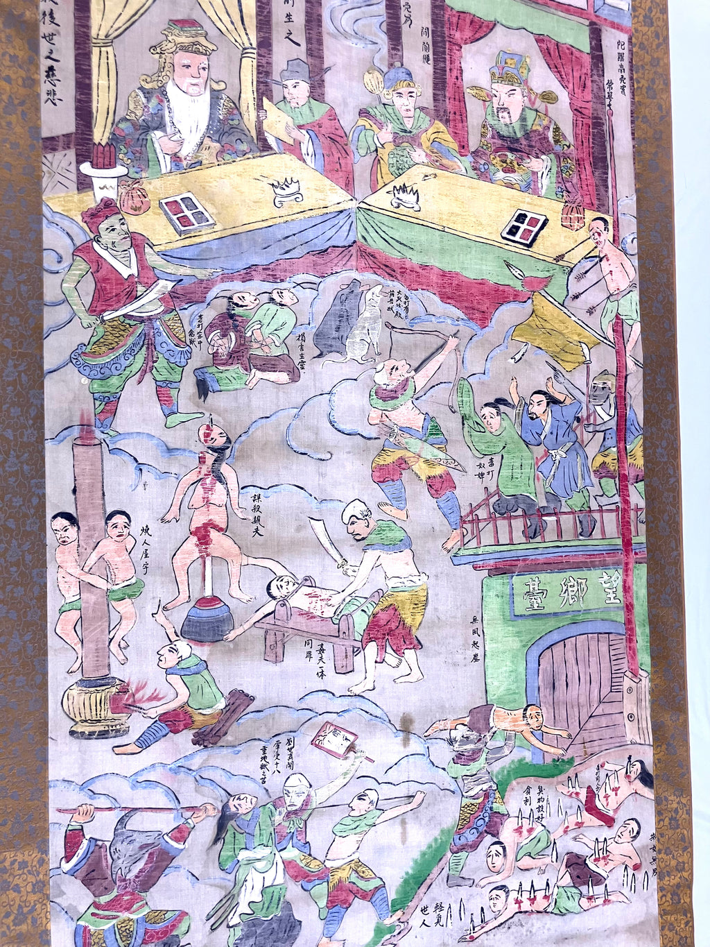 Lot (2) Rare Antique Chinese Death Scroll Afterlife Spiritual Ritual Hand Paint