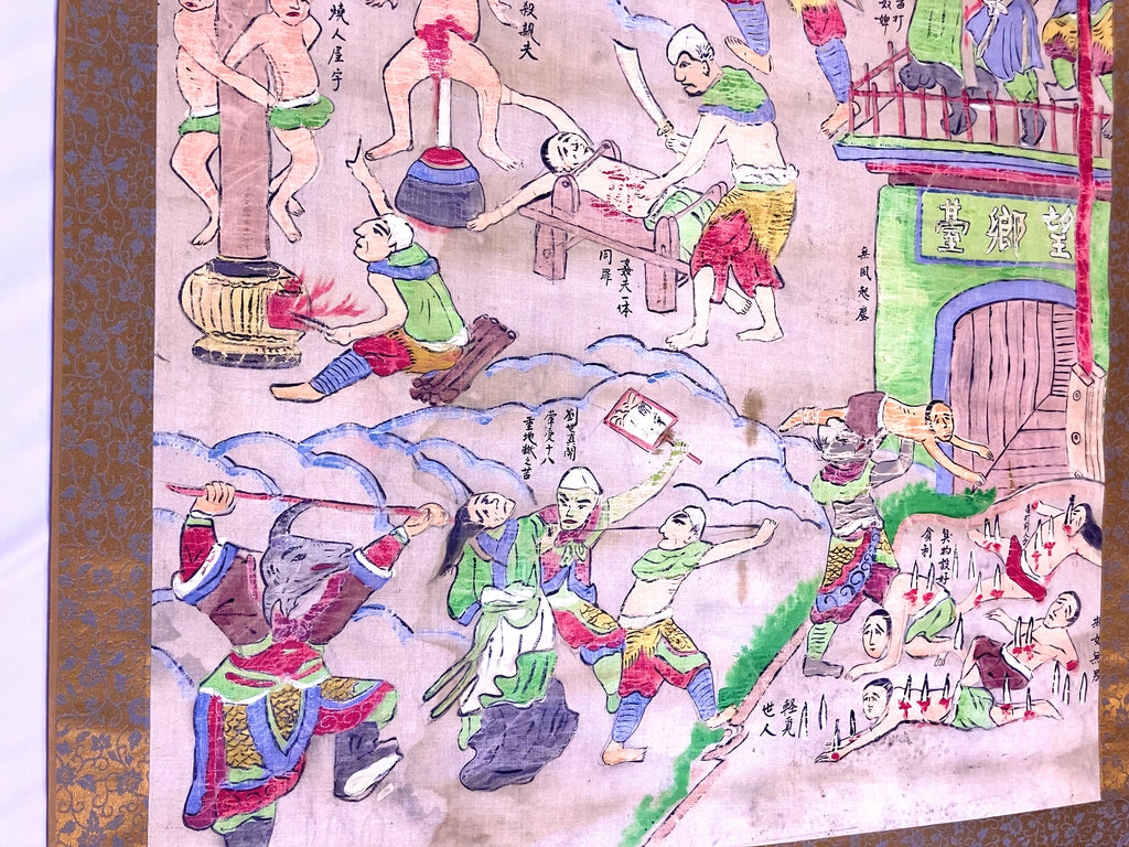 Lot (2) Rare Antique Chinese Death Scroll Afterlife Spiritual Ritual Hand Paint