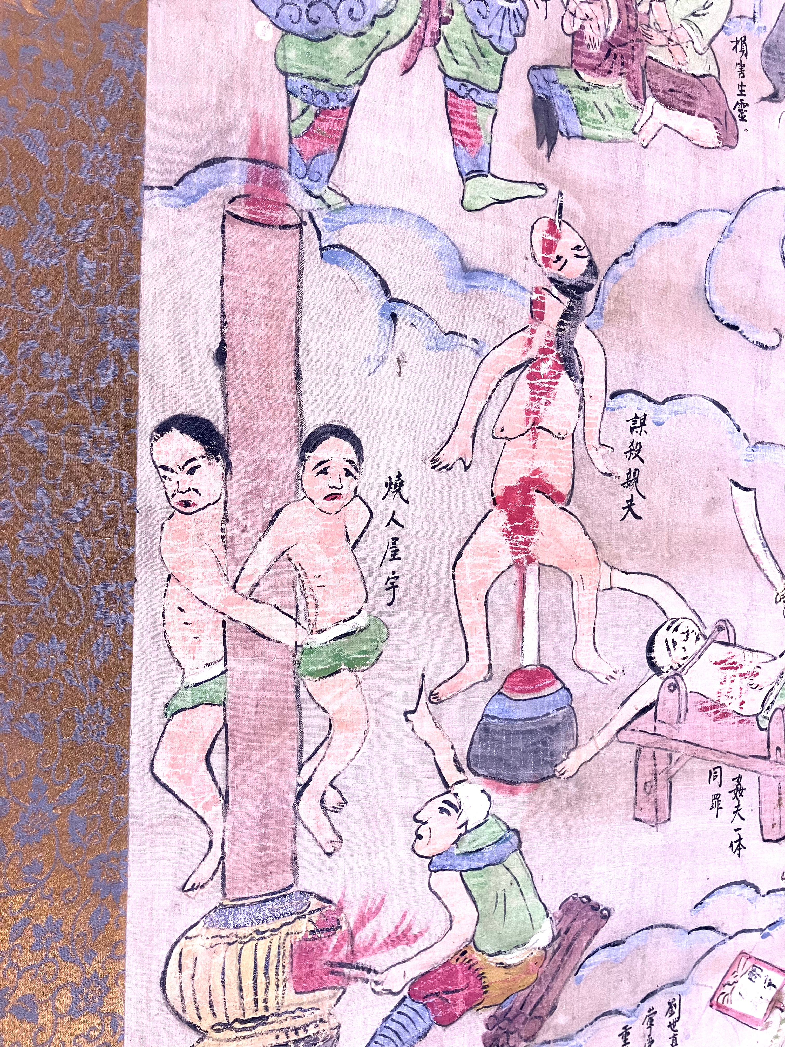 Lot (2) Rare Antique Chinese Death Scroll Afterlife Spiritual Ritual Hand Paint